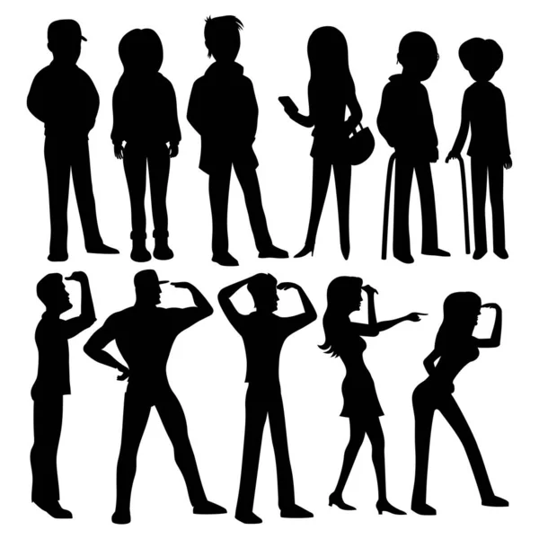 Drawn People Silhouettes White Background — Stock Vector