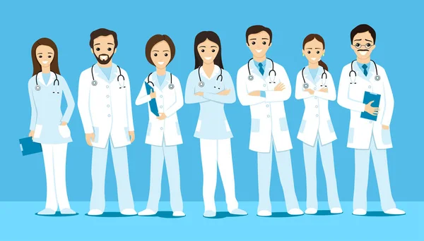 Ärztegruppe Mit Stethoskopen Auf Blauem Hintergrund — Stockvektor