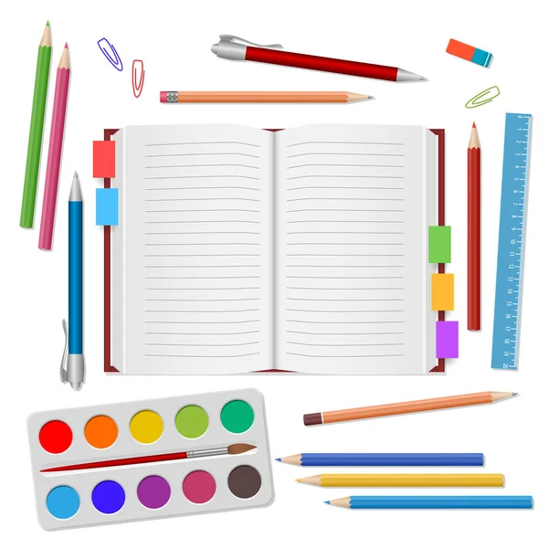 School background with school supplies — Stock Vector