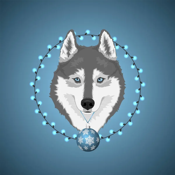 Christmas husky hunden — Stock vektor