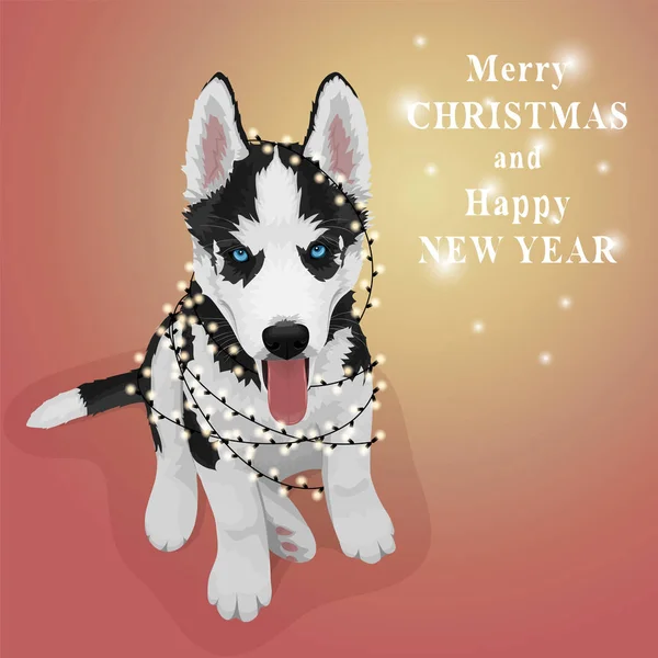 Weihnachten Husky Welpen — Stockvektor