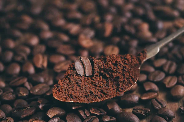 Coffee Beans Pile Background Ground Coffee — Stock Photo, Image