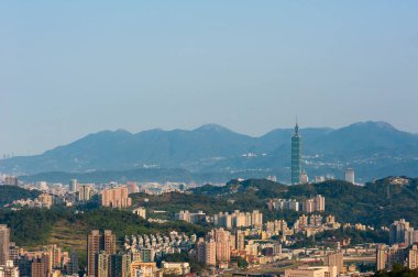 Taipei City Shining in the Early Morning Sun, Taipei Tayvan. Hava fotoğrafçılığı
