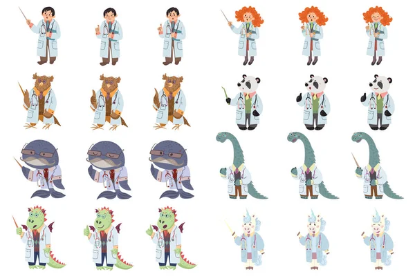 Set Characters Doctors Who Explain Censure Encourage Vector — Stock Vector