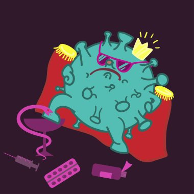 Bu virüs kendisini tıbbın galibi olarak hayal ediyor. Vektör.