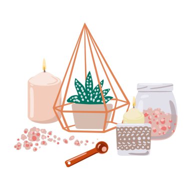 Aromaterapi, cihazlar ve aromaterapi araçları. Vektör illüstrasyonu