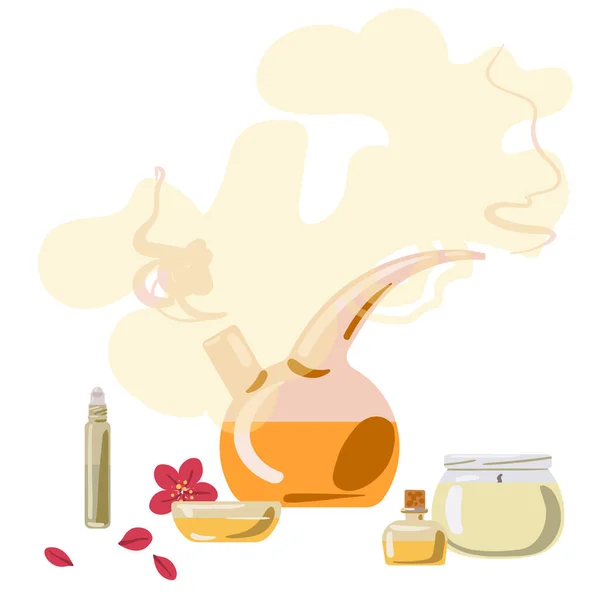 Aromaterapi och utrustning och medel för aromaterapi. Vektorillustration — Stock vektor
