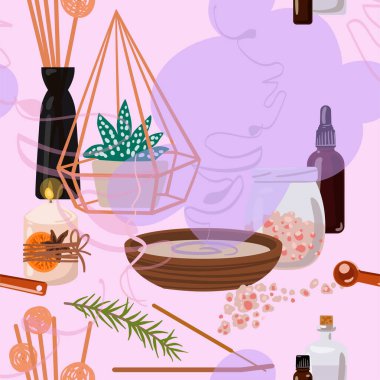 Aromaterapi özellikleri olan kusursuz bir desen. Vektör illüstrasyonu.