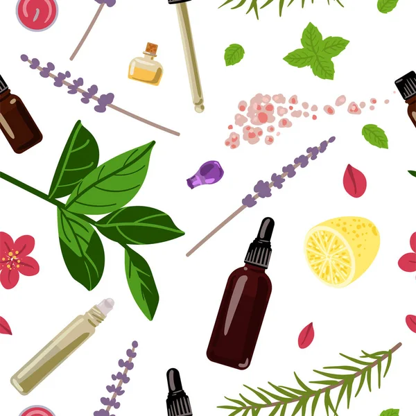 Aromatherapy 의 속성을 갖고 있는 무균 패턴. 벡터 일러스트. — 스톡 벡터