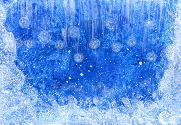 Beautiful abstract winter background in blue color. The texture of the snow, Christmas balls — Stock Photo, Image