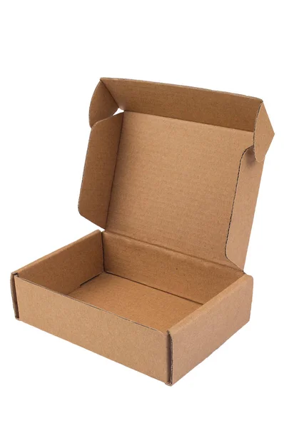 Uma Pequena Caixa Papelão Marrom Está Aberta Entrega Conceito Embalagem — Fotografia de Stock