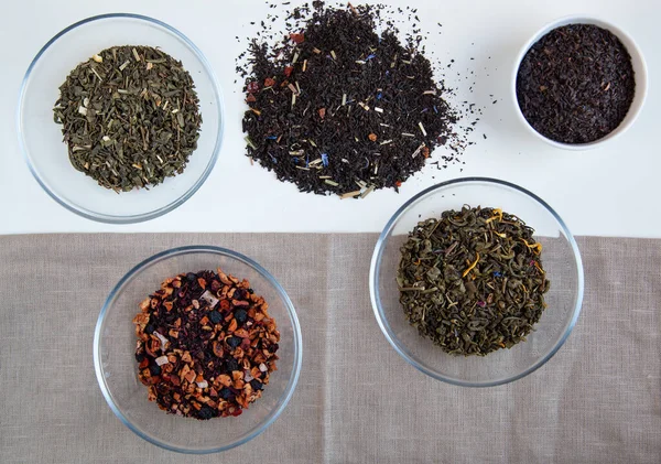 Assortment Dry Tea Bowl White Background Top View — Stock Photo, Image