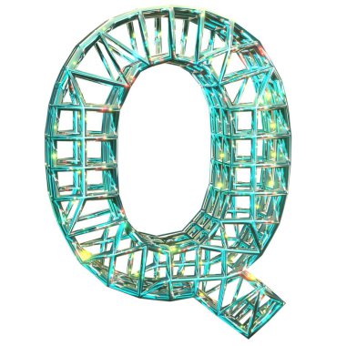 3D görüntüleme. Büyük harf Q. El değmemiş, köpüklü su çiçeği yazı tipi. Sihir stili ilham verici. Yüksek çözünürlüklü rüzgar sembolü. Beyaz arkaplanda izole.
