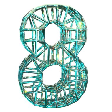3D görüntüleme, numara 8. Havalı, köpüklü bir yazı tipi. El değmemiş yüksek çözünürlüklü sembol. Büyü stili grafikleri. Beyaz arkaplanda izole.