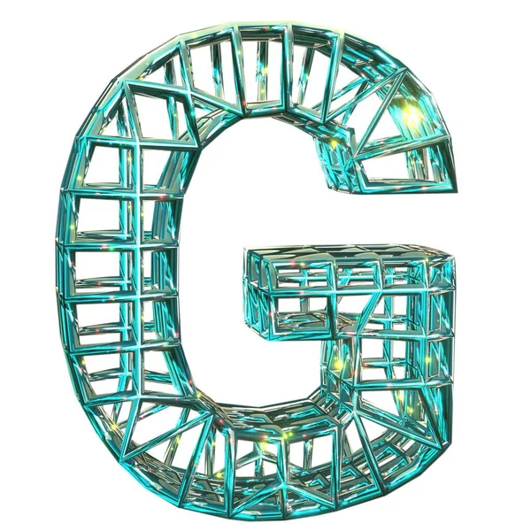 3Dレンダリング 大文字のG マジック風グラフィック 純粋なスパークリングアクアマリンフォント 高解像度のシンボルレンダリングをネット 白地に隔離された — ストック写真