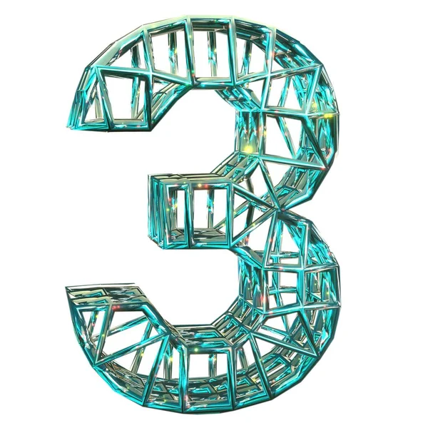 Rendering Number Three Magic Style Modern Crisp Sparkling Aquamarine Font — Stock Photo, Image