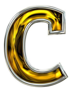 3 boyutlu görüntüleme. Küçük harf c. Yüksek çözünürlüklü ABC canlandırması. El değmemiş kapı numarası yazı tipi. Kabartmalı metal ilham verir. Gümüş çerçeveli. Beyaz arkaplanda izole.
