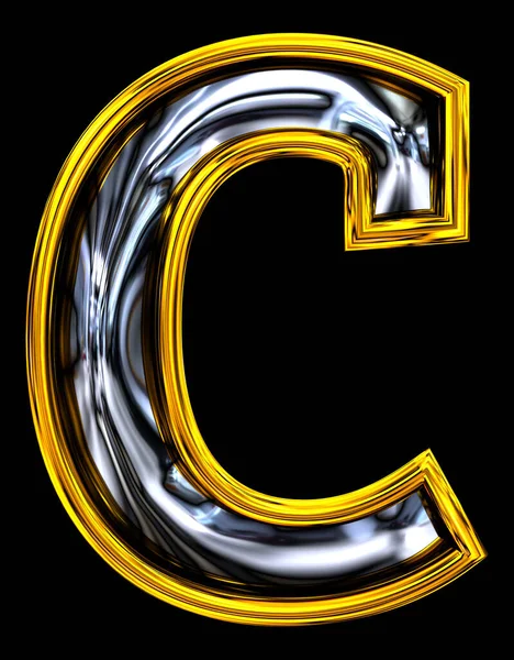 3D渲染 小写字母C Embossed钢灯 新的门牌号字体 新的高分辨率Abc渲染 被隔离在黑色背景下 — 图库照片