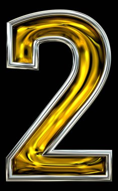 3D görüntüleme, 2 numara. Yüksek çözünürlüklü ABC canlandırması. Yeni Kapı numarası yazı tipi. Kabartmalı metal grafik. Gümüş çerçeveli. Siyah arkaplanda izole.