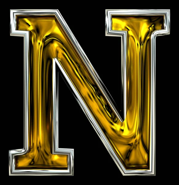 3D渲染 大写字母N新门号字体 喷出的金属光 纯高分辨率Abc渲染 被隔离在黑色背景下 — 图库照片