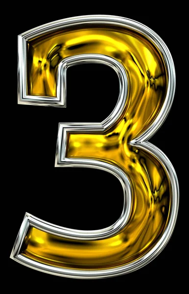 Rendering Νούμερο Τρία Δροσερή Γραμματοσειρά Αριθμού Πόρτας Ανάγλυφο Μέταλλο Φωτεινό — Φωτογραφία Αρχείου