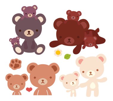 Collection of lovely bear family doodle icon, cute papa bear , kawaii mama bear, adorable baby bear hold hand and family hug in childlike manga cartoon style isolated on white vector Collection of lovely bear family doodle icon, cute papa bear , kawaii mama bear, adorable baby bear hold hand and family hug in childlike manga cartoon style isolated on white vector