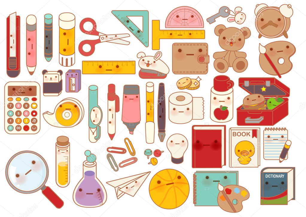 Collection of lovely baby stationery character doodle icon , cute