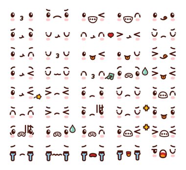 Collection of cute lovely kawaii emoticon emoji Doodle cartoon f clipart