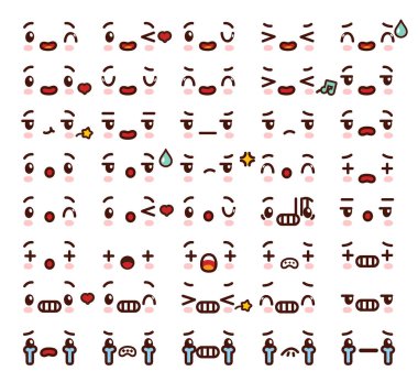 Sevimli güzel kawaii ifade emoji Doodle karikatür f topluluğu