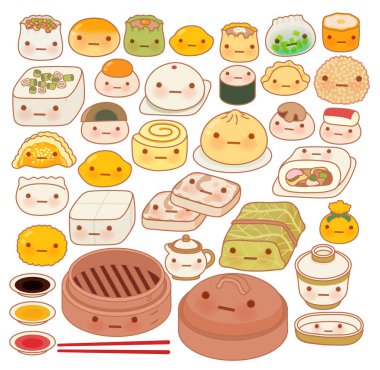 Bebek güzel Çin oryantal yemeği doodle Icon, toplama kesmek