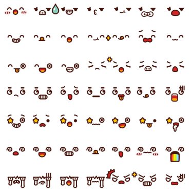 Sevimli güzel ifadeyi emoji Doodle karikatür yüz topluluğu, s