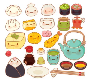 Bebek güzel Japon oryantal gıda topluluğu doodle Icon, cu