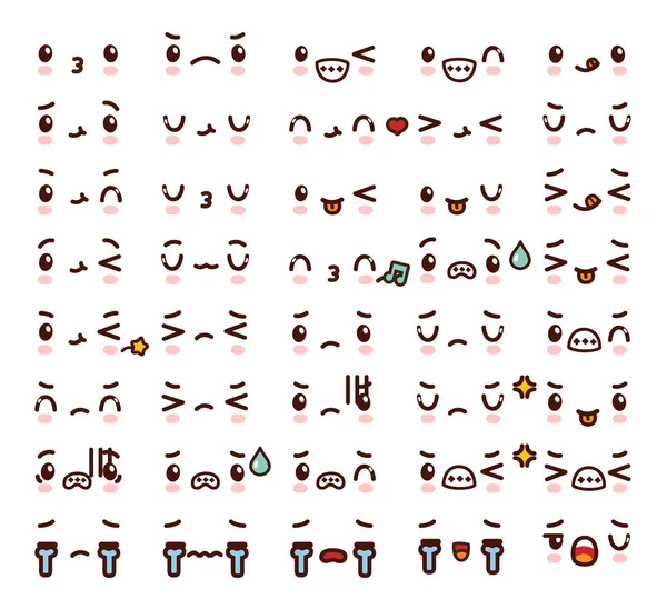 Verzameling van leuke mooie kawaii emoticon emoji Doodle cartoon f — Stockvector