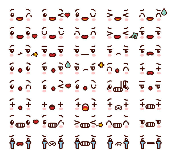 Collection of cute lovely kawaii emoticon emoji Doodle cartoon f