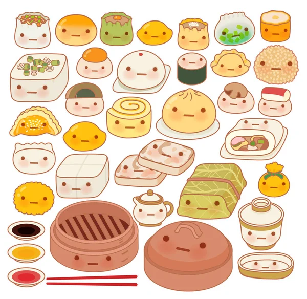 Collection of lovely baby chinese oriental food doodle icon, cut — Stock Vector