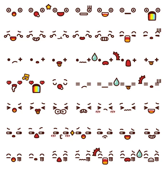 Sammlung von niedlichen schönen Emoticons Emoji Doodle Cartoon-Gesicht, s — Stockvektor