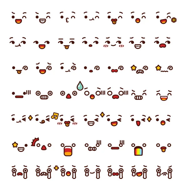 Collezione di carino bella emoticon emoji Doodle faccia dei cartoni animati, s — Vettoriale Stock