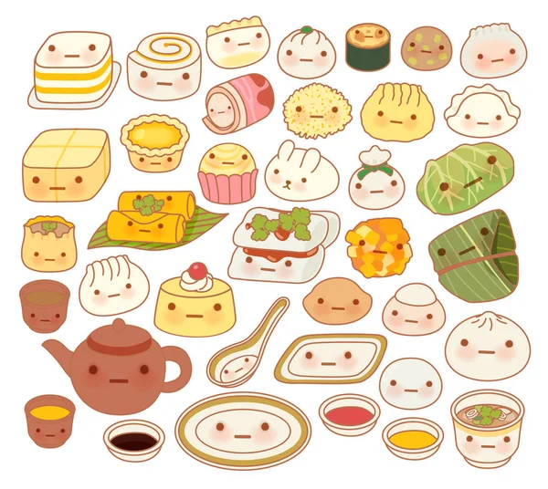 Coleção de adorável bebê chinês oriental comida doodle ícone, corte Gráficos De Vetores