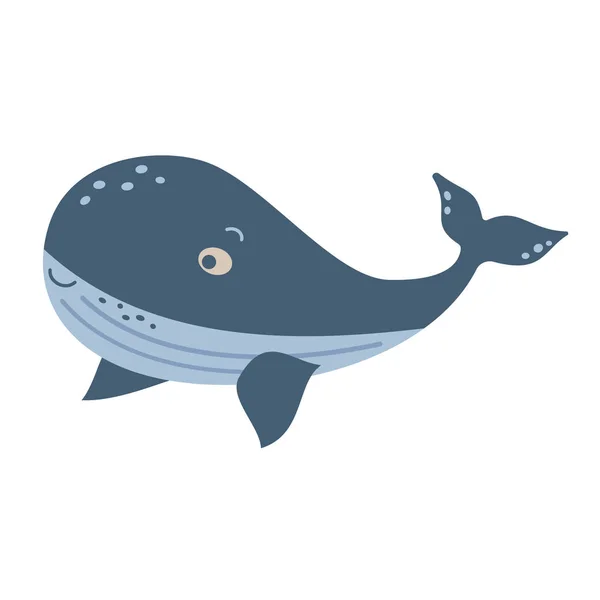 Simple Children Drawing Blue Whale Icon Isolated White Background Marine Stock Image