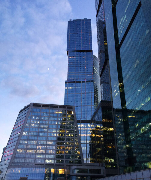 Moscow-City Business Center on the cloudy sky background in the evening