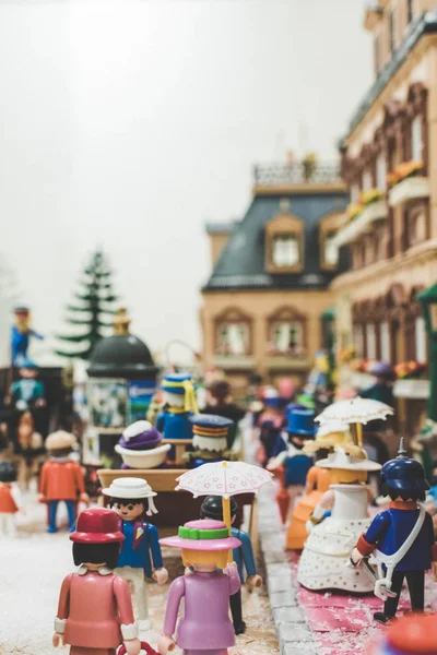 Βικτωριανό Διόραμα Πόλης Χειμώνα Κατασκευασμένο Από Κομμάτια Playmobil — Φωτογραφία Αρχείου