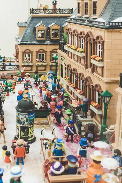 Victorian Stad Diorama Vintern Gjord Playmobil Bitar — Stockfoto