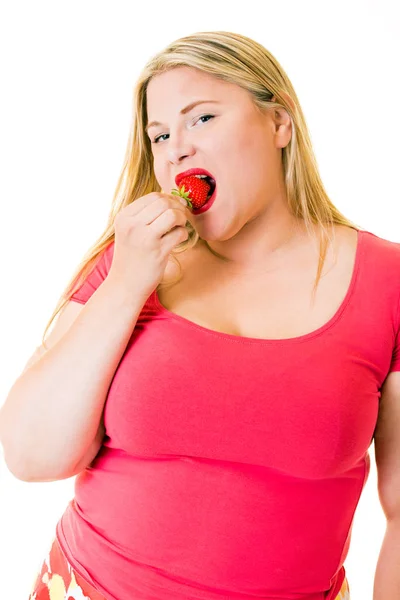 Blond woman in red — Stock Photo, Image