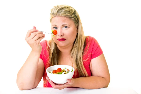 Mujer con sobrepeso con pastel — Foto de Stock