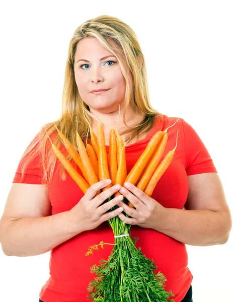 Nő, friss sárgarépa — Stock Fotó