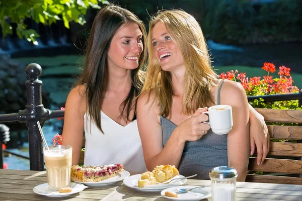 Kvinnliga vänner sitter i café — Stockfoto