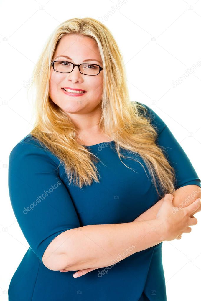 Smiling plus sized blond woman