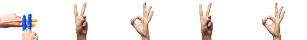 Женский знак хэштега со скрещенными пальцами в краске, показывающий на числах даты 2020 в женских руках на белом изолированном фоне, концепция нового года, творческая идея — стоковое фото
