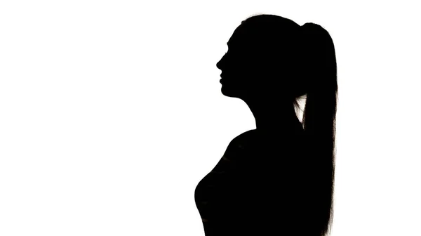 Silhouette Girl Looking Sideways Woman Face Profile White Isolated Background — Stock Photo, Image