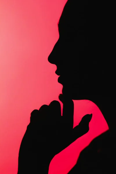 Silhouette Ragazza Premurosa Con Braccio Sotto Mento Profilo Viso Donna — Foto Stock